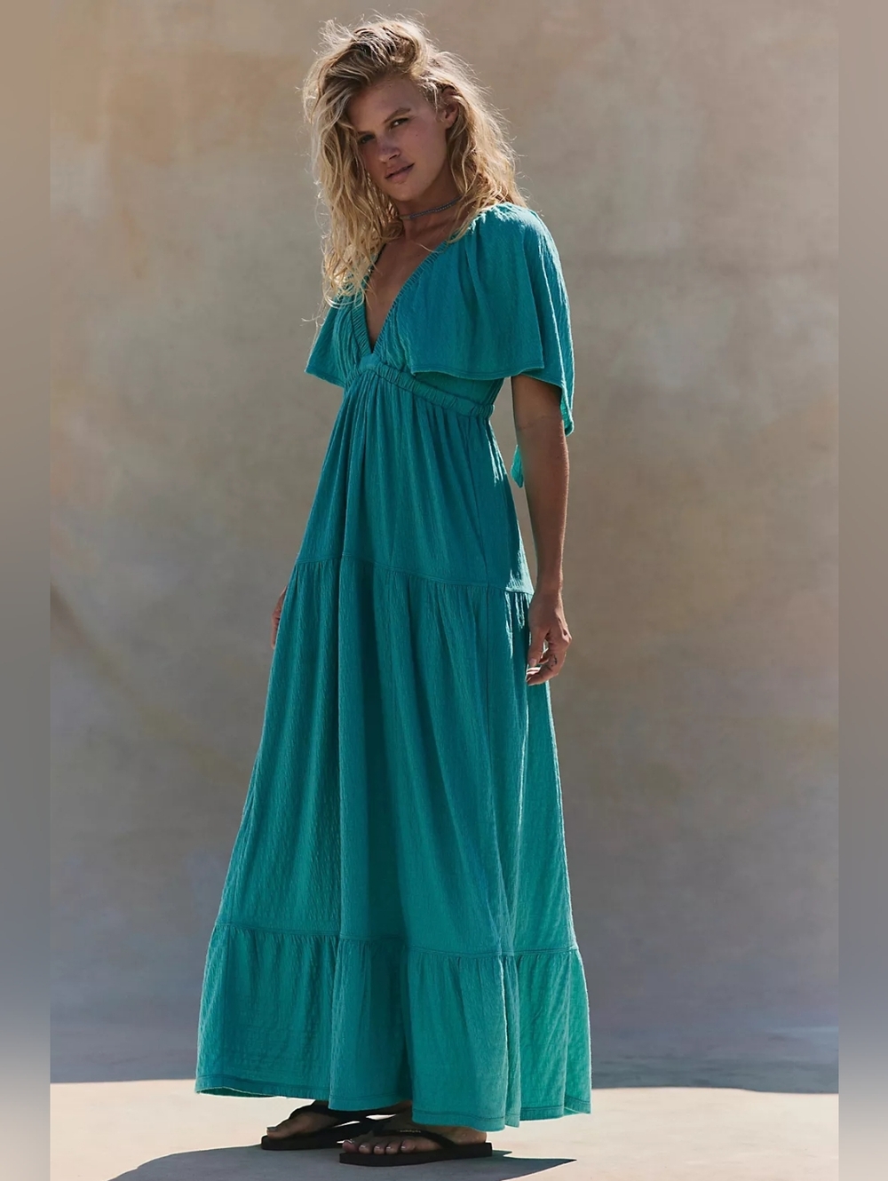 Free People Beach La La Maxi Dress in Teal Blue Boho, size Large - Picture 4 of 13